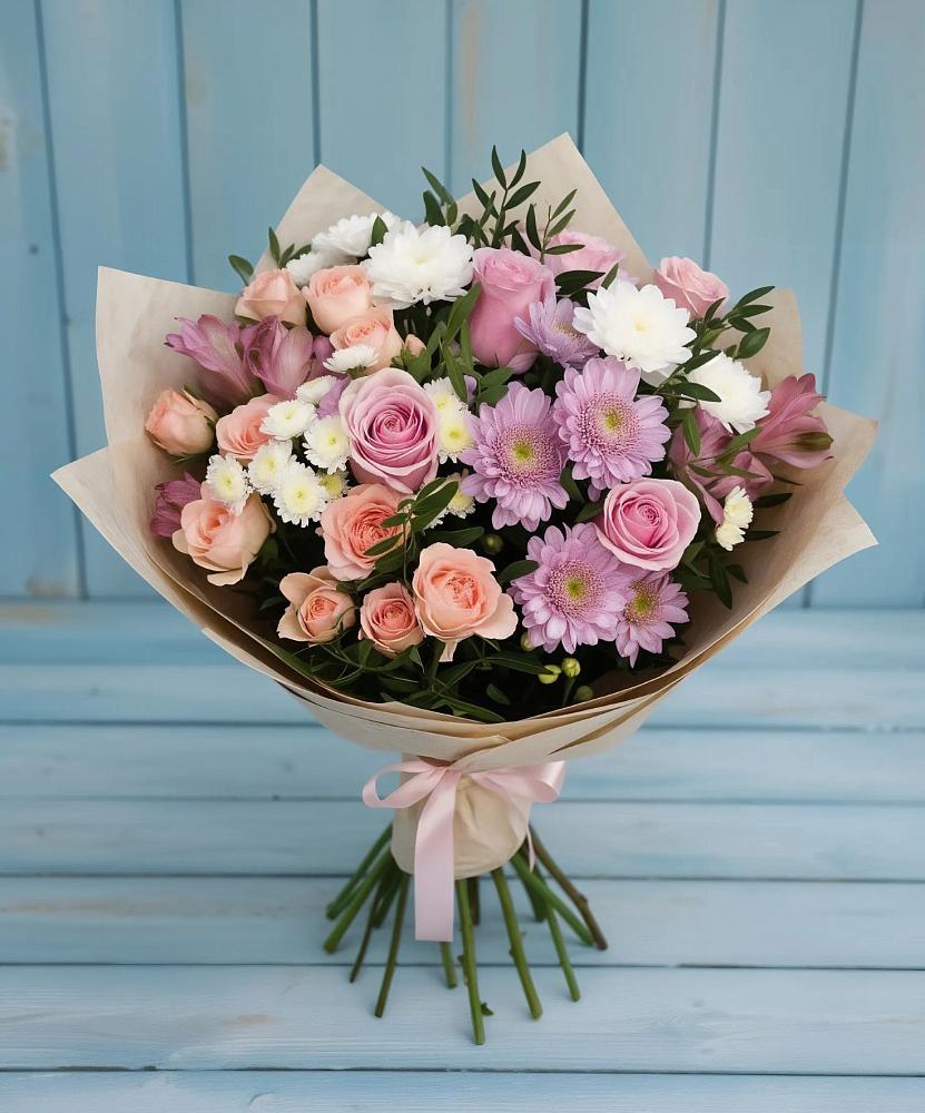 Букет цветов из: Хризантемы, Розы и Альстромерии в Куеда