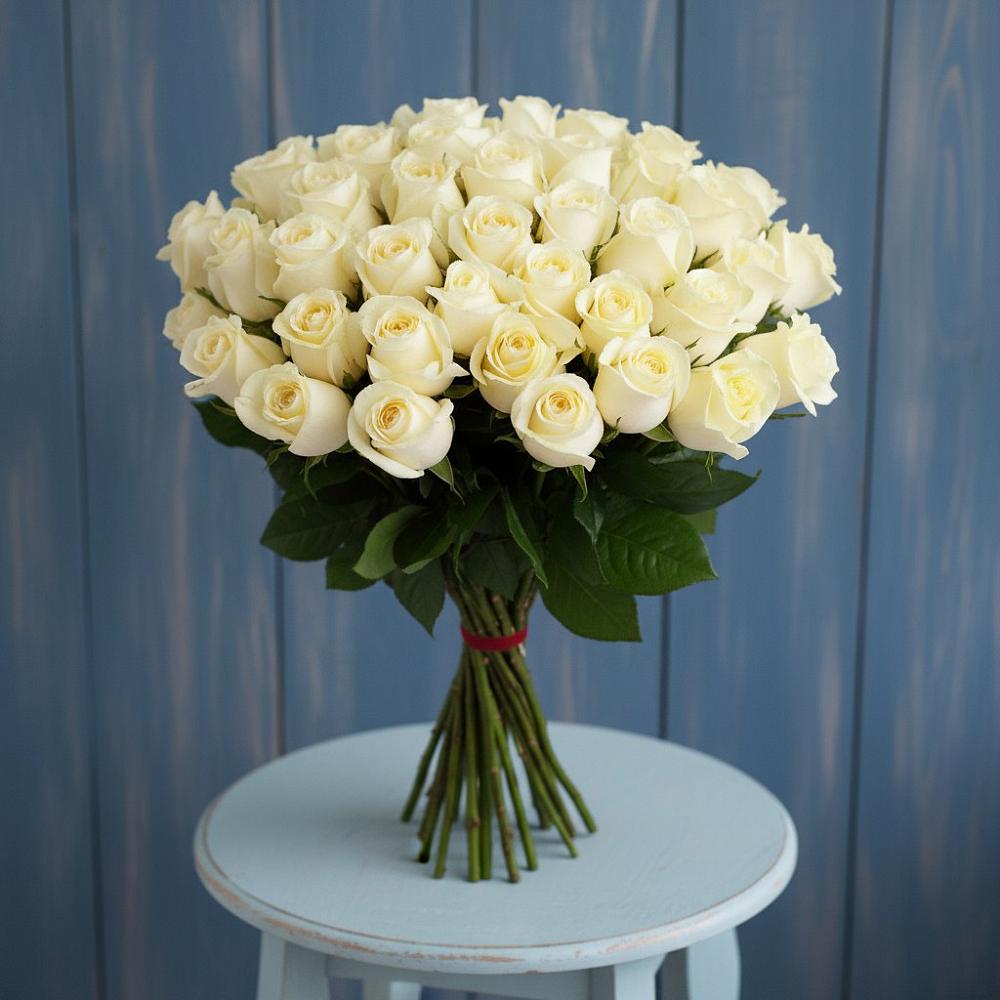 Букет 51 Белая роза Эдлесс Лав в Куеда