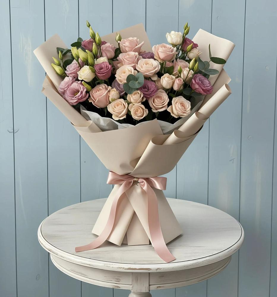 Букет цветов из: Розы и Лизиантусы в Куеда