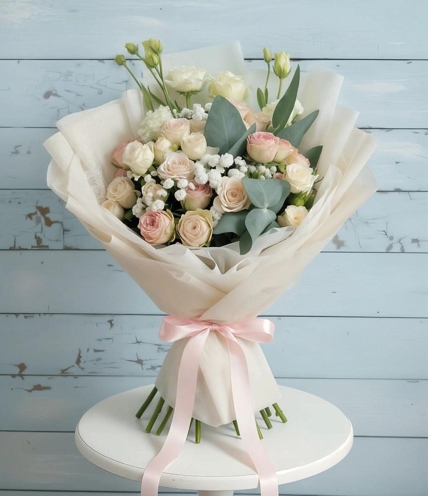 Букет цветов из: Розы и Лизиантусы в Куеда