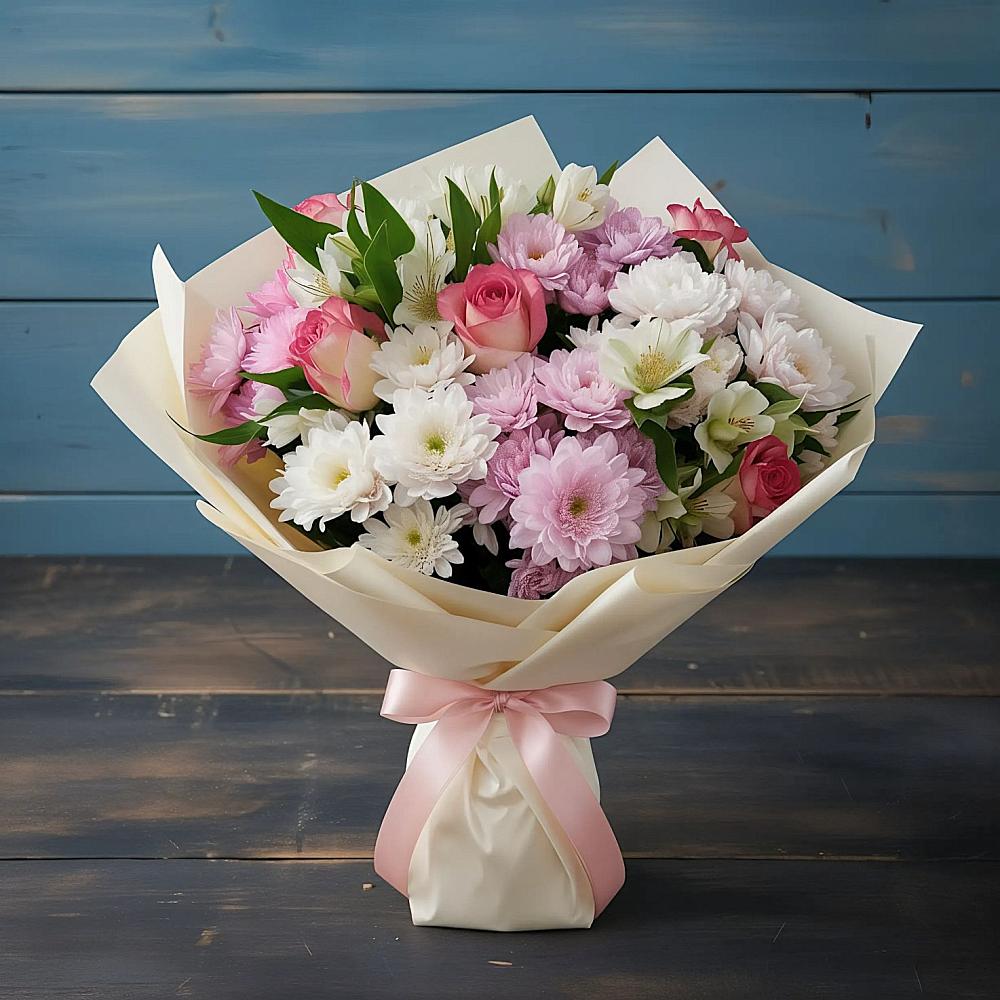 Букет цветов из: Хризантемы, Альстромерии и Розы в Куеда